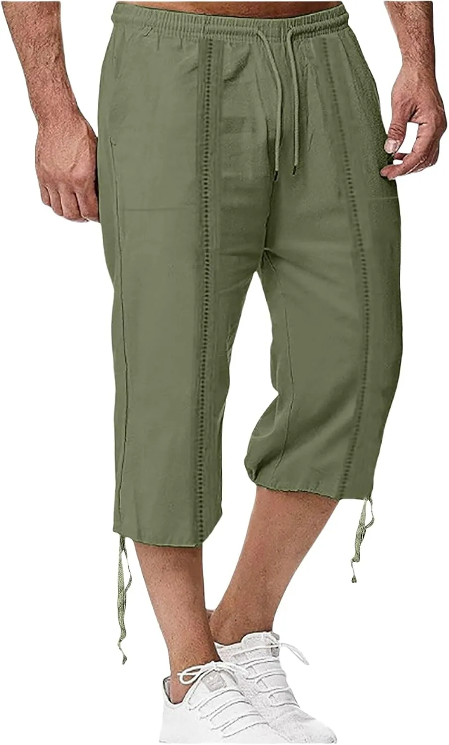 Mens Casual Cotton Linen Pants Elastic Waist Drawstring Straight Sweatpants Summer Beach Pants