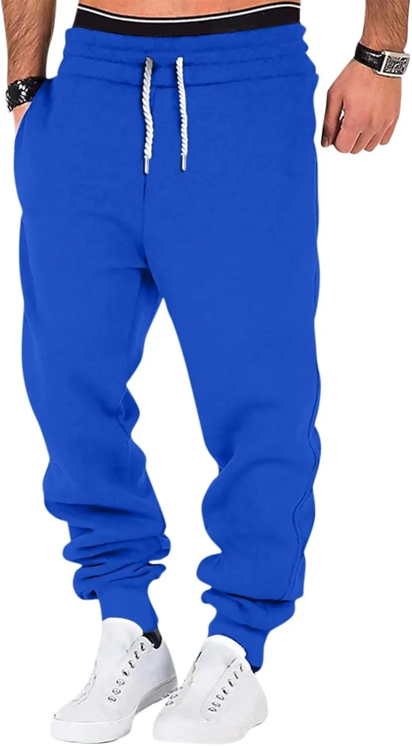 Mens Casual Drawstring Pants Joggers Sweatpants Active Athletic Workout Heavyweight Fleece Cargo Sweatpants Trousers