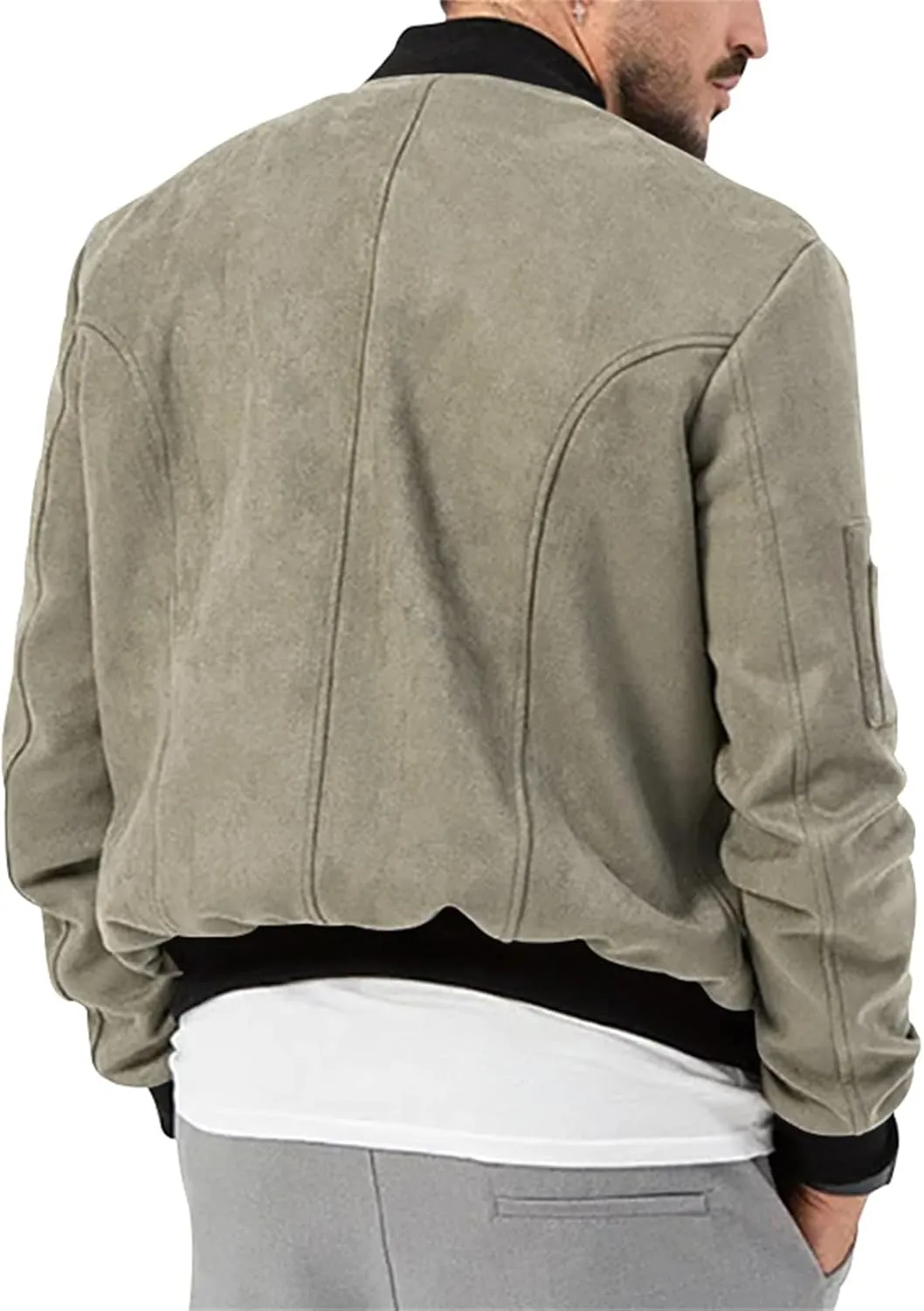 Mens Casual Faux Suede Bomber Jacket Classic Jacket Windbreaker Vintage Button Down Cardigan Lightweight Leather Coats