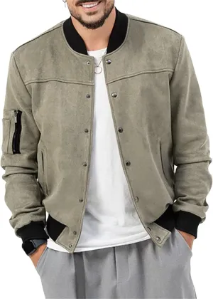 Mens Casual Faux Suede Bomber Jacket Classic Jacket Windbreaker Vintage Button Down Cardigan Lightweight Leather Coats