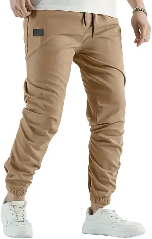 Mens Casual Linen Pants Elastic Waist Drawstring Pants Solid Color Lightweight Linen Trousers Beach Summer
