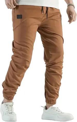 Mens Casual Linen Pants Elastic Waist Drawstring Pants Solid Color Lightweight Linen Trousers Beach Summer