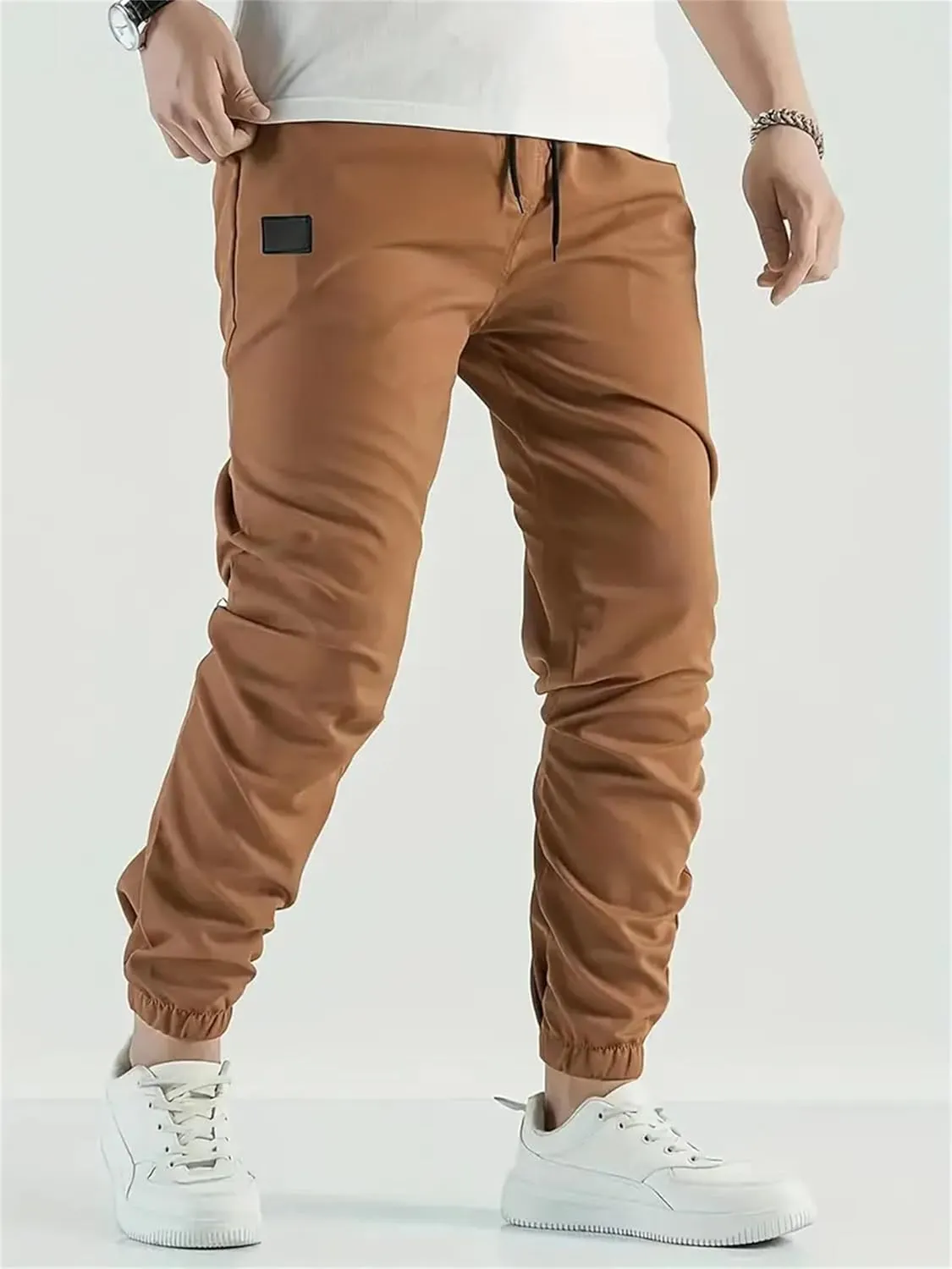 Mens Casual Linen Pants Elastic Waist Drawstring Pants Solid Color Lightweight Linen Trousers Beach Summer