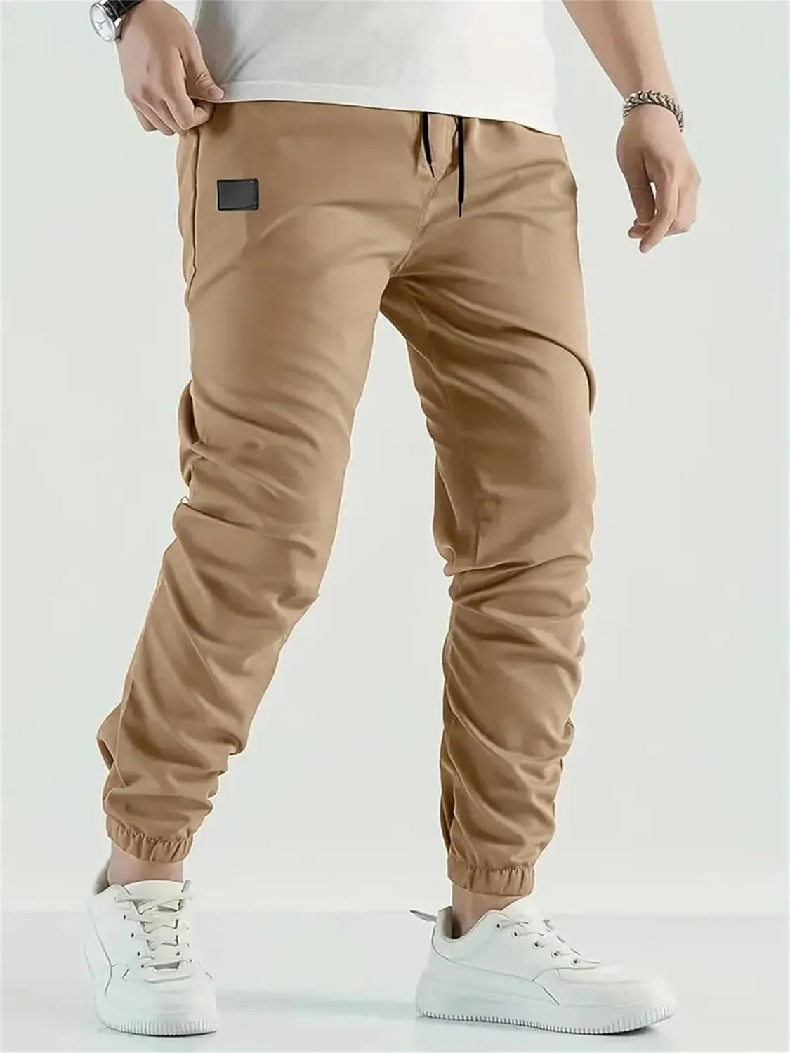 Mens Casual Linen Pants Elastic Waist Drawstring Pants Solid Color Lightweight Linen Trousers Beach Summer