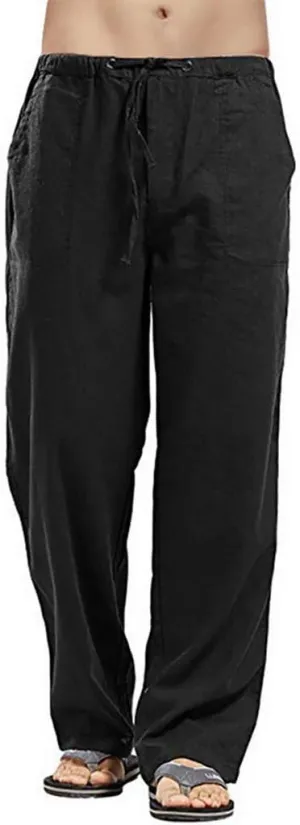 Mens Casual Linen Pants Extra Tall Summer Elastic Waist Straight Leg Loose Fit Beach Trousers Big and Tall Slacks