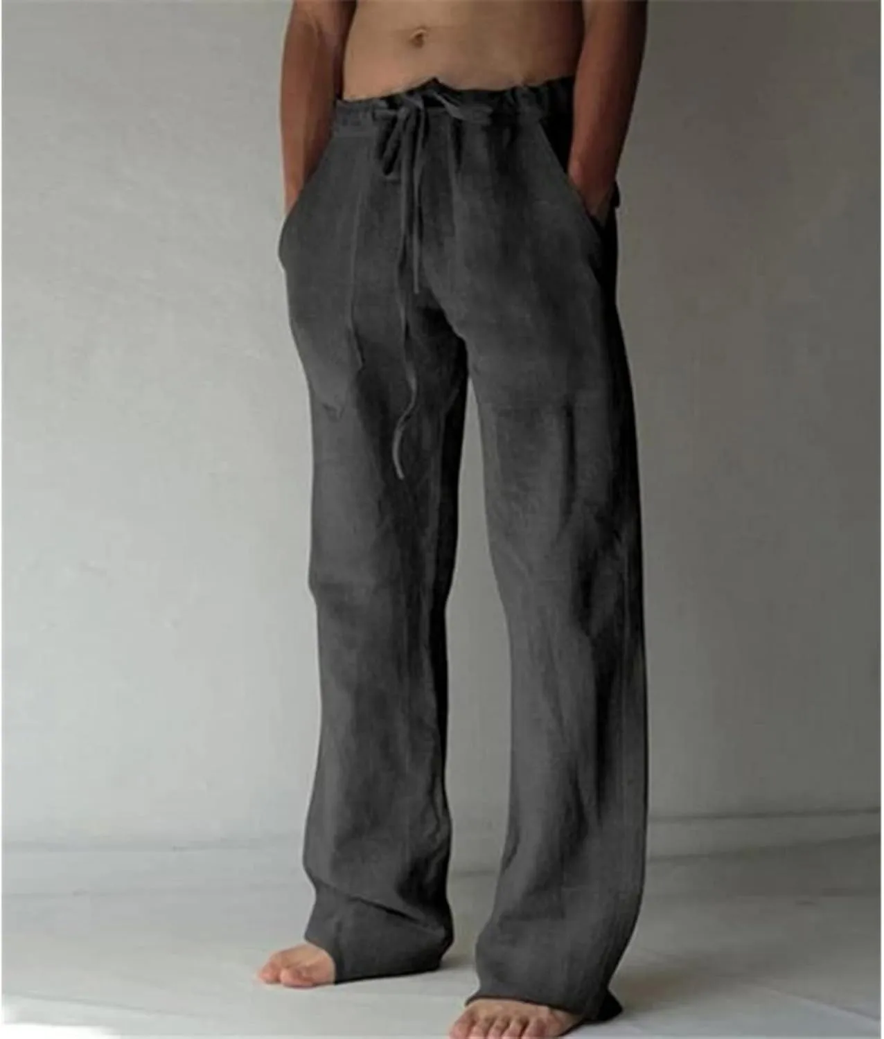 Mens Casual Linen Pants Loose Fit Straight Wide Leg Joggers Cool Beach Yoga Trouser Elastic Waist Sweatpants for Me