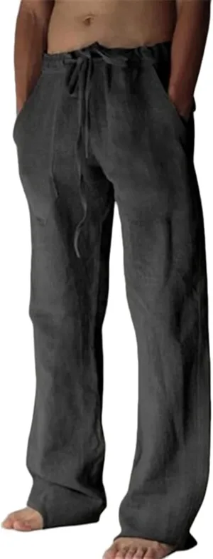 Mens Casual Linen Pants Loose Fit Straight Wide Leg Joggers Cool Beach Yoga Trouser Elastic Waist Sweatpants for Me