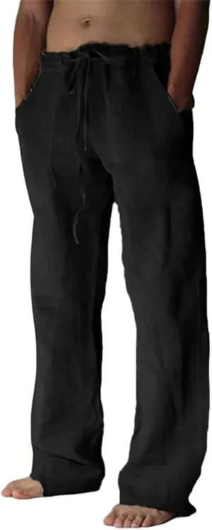 Mens Casual Linen Pants Loose Fit Straight Wide Leg Joggers Cool Beach Yoga Trouser Elastic Waist Sweatpants for Me