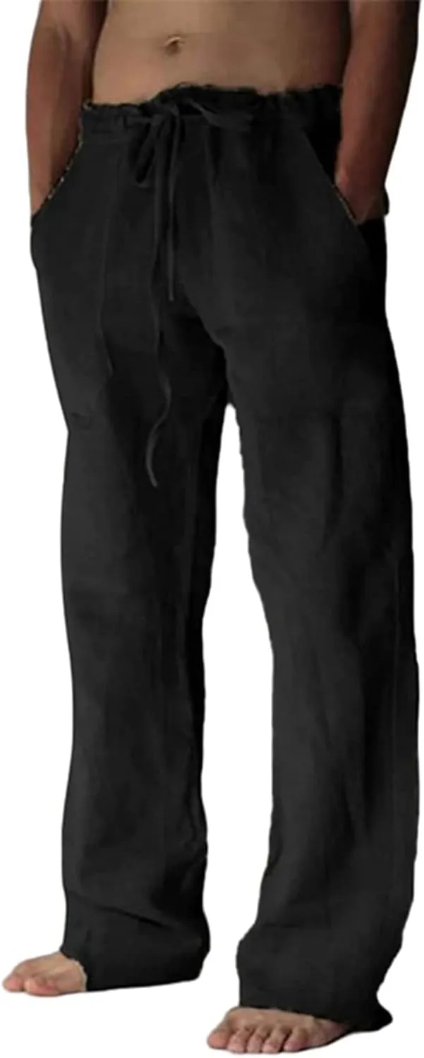 Mens Casual Linen Pants Loose Fit Straight Wide Leg Joggers Cool Beach Yoga Trouser Elastic Waist Sweatpants for Me