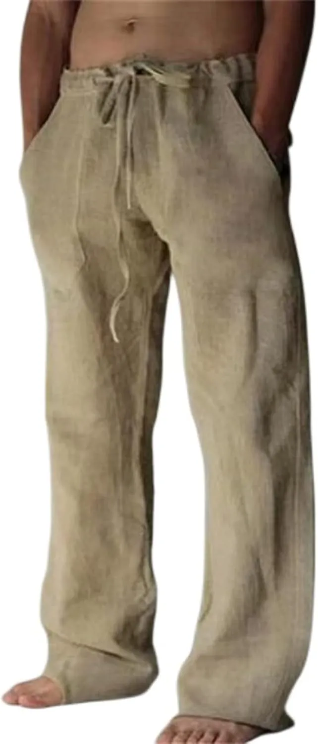 Mens Casual Linen Pants Loose Fit Straight Wide Leg Joggers Cool Beach Yoga Trouser Elastic Waist Sweatpants for Me