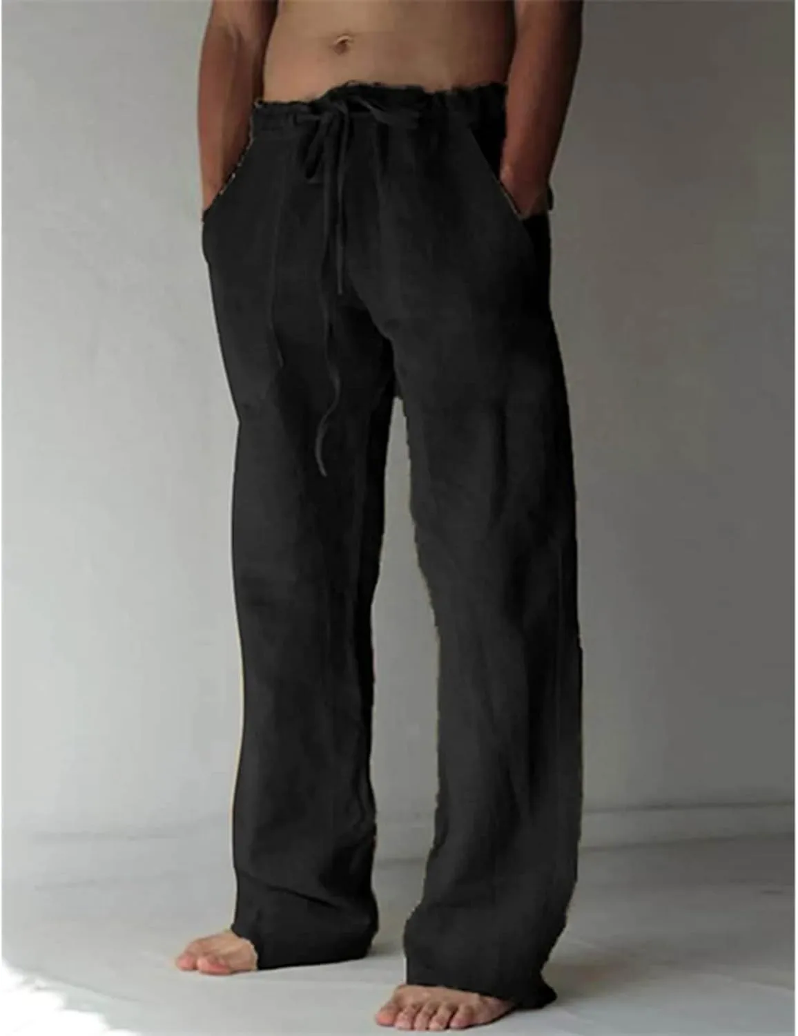 Mens Casual Linen Pants Loose Fit Straight Wide Leg Joggers Cool Beach Yoga Trouser Elastic Waist Sweatpants for Me