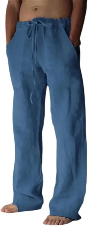 Mens Casual Linen Pants Loose Fit Straight Wide Leg Joggers Cool Beach Yoga Trouser Elastic Waist Sweatpants for Me