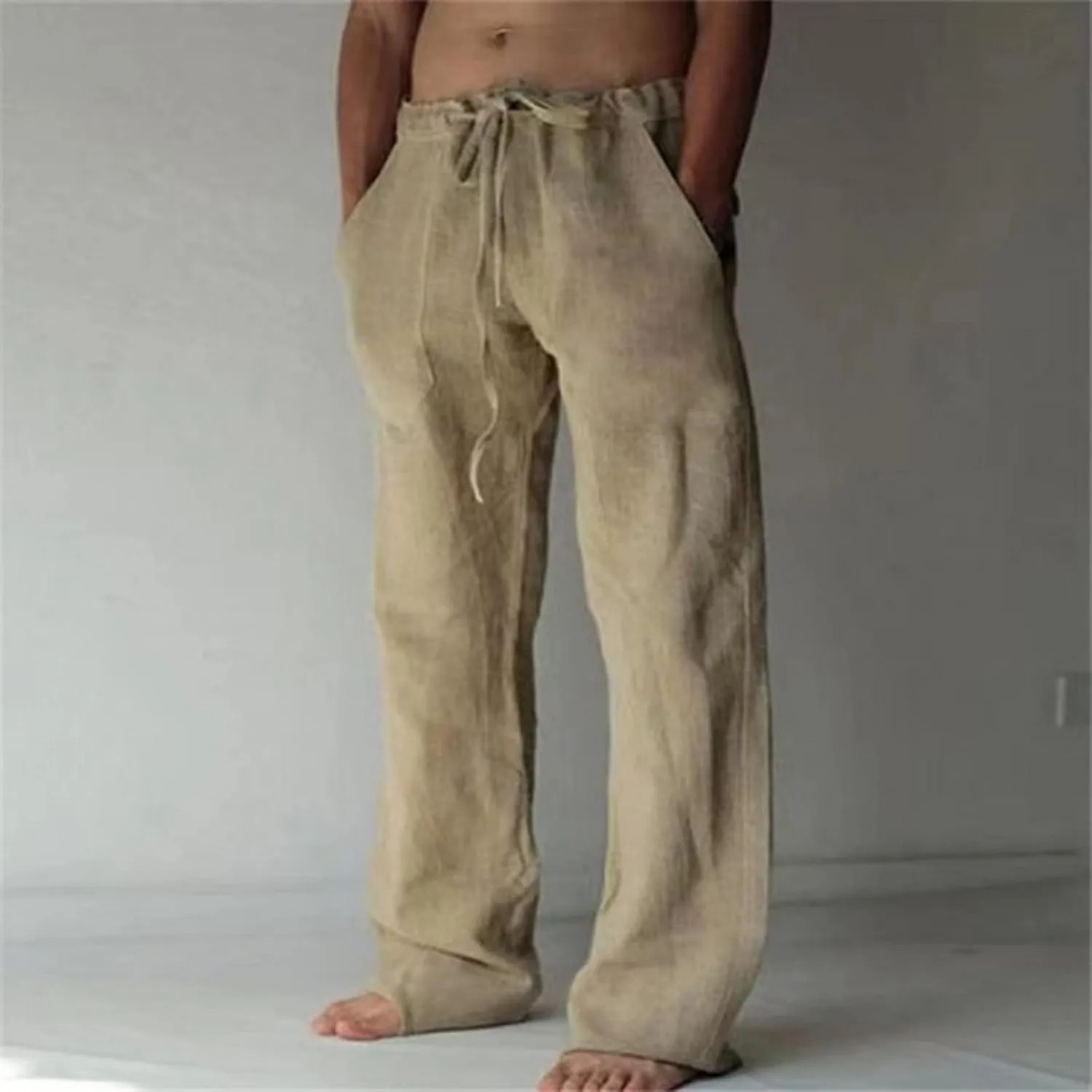 Mens Casual Linen Pants Loose Fit Straight Wide Leg Joggers Cool Beach Yoga Trouser Elastic Waist Sweatpants for Me