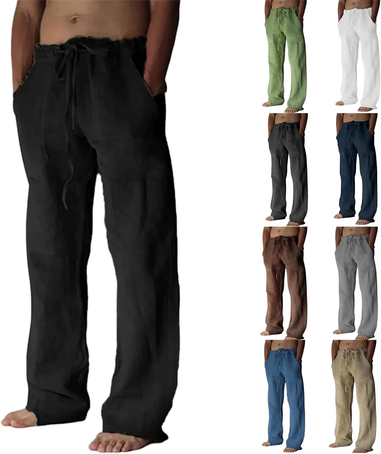 Mens Casual Linen Pants Loose Fit Straight Wide Leg Joggers Cool Beach Yoga Trouser Elastic Waist Sweatpants for Me