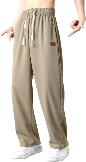 Men's Casual Pants Elastic Waist Drawstring Straight Pants Nylon Quick Drying Workout Athletic Pants with Pockets