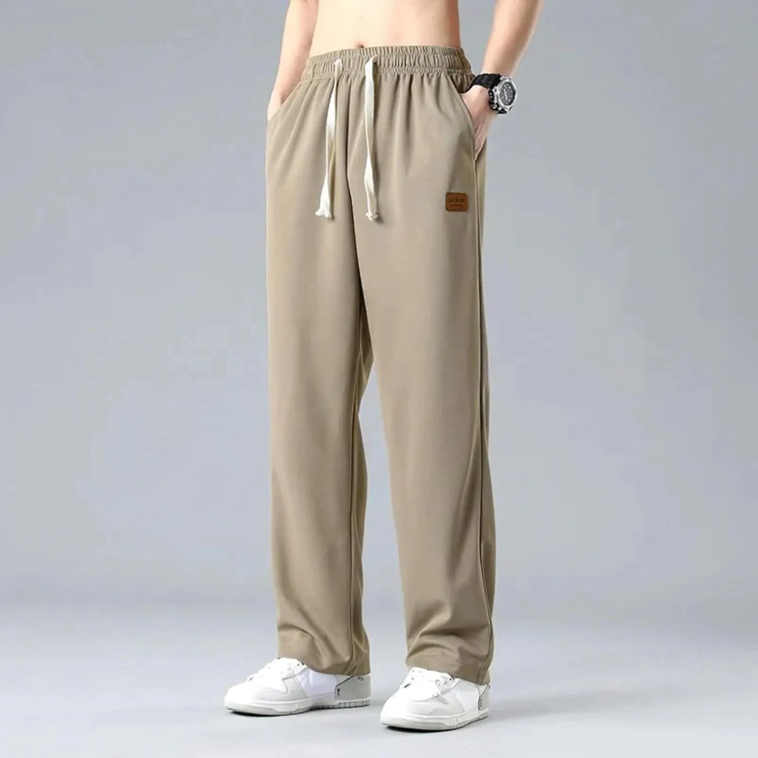 Men's Casual Pants Elastic Waist Drawstring Straight Pants Nylon Quick Drying Workout Athletic Pants with Pockets