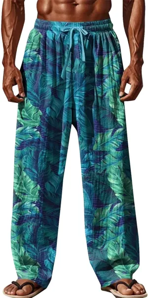 Men's Casual Pants Fashion 3D Print Elastic Waist Drawstring Wide Leg Trousers Summer Loose Yoga Beach Pant Plus Size