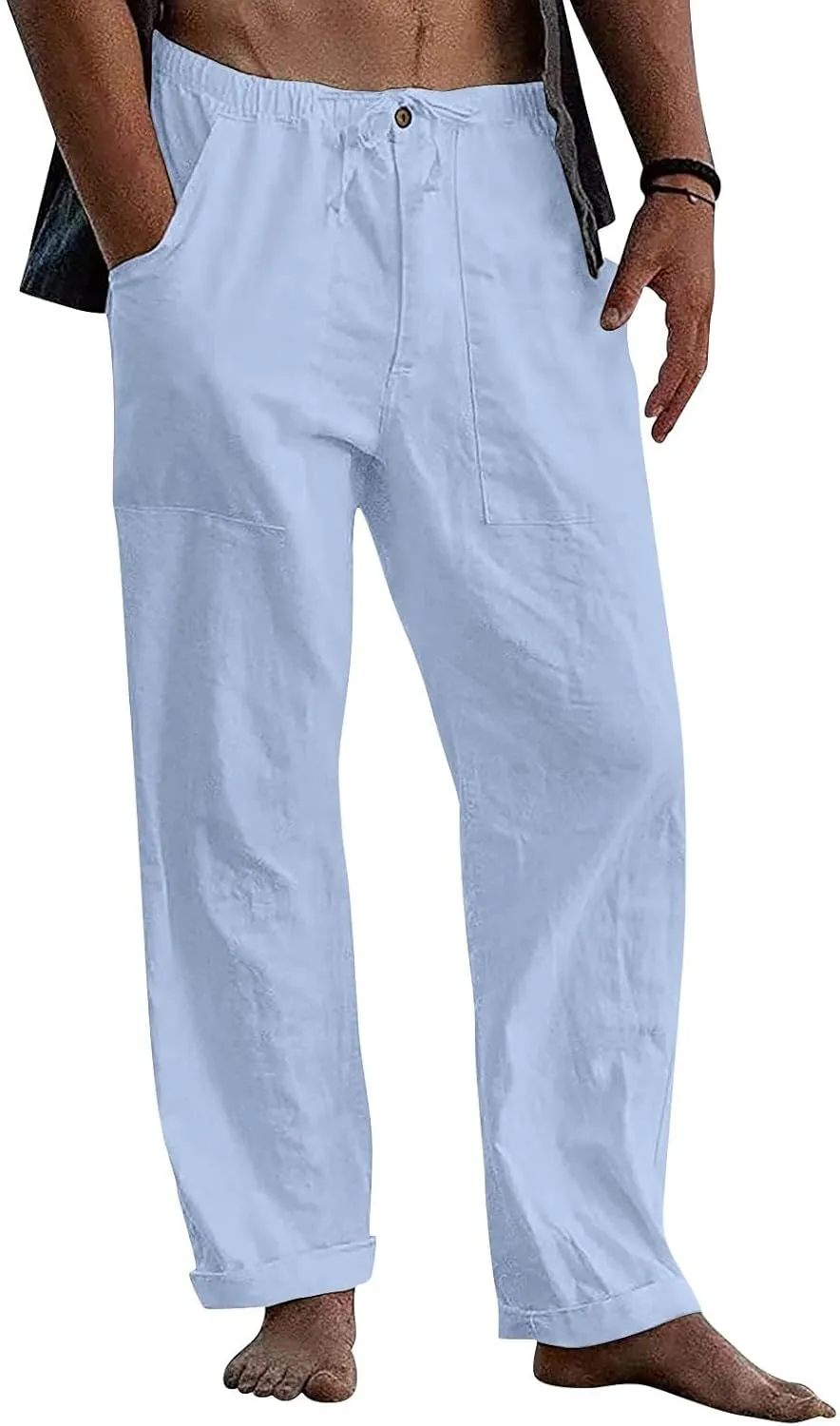 Mens Casual Pants Lightweight Plus Size Casual Pants Drawstring Low Rise Wide Leg Trousers Loose Yoga Pants with Pcokets