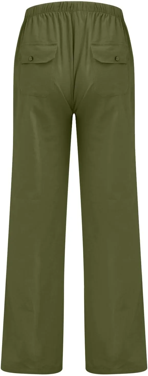 Mens Casual Pants Lightweight Plus Size Casual Pants Drawstring Low Rise Wide Leg Trousers Loose Yoga Pants with Pcokets