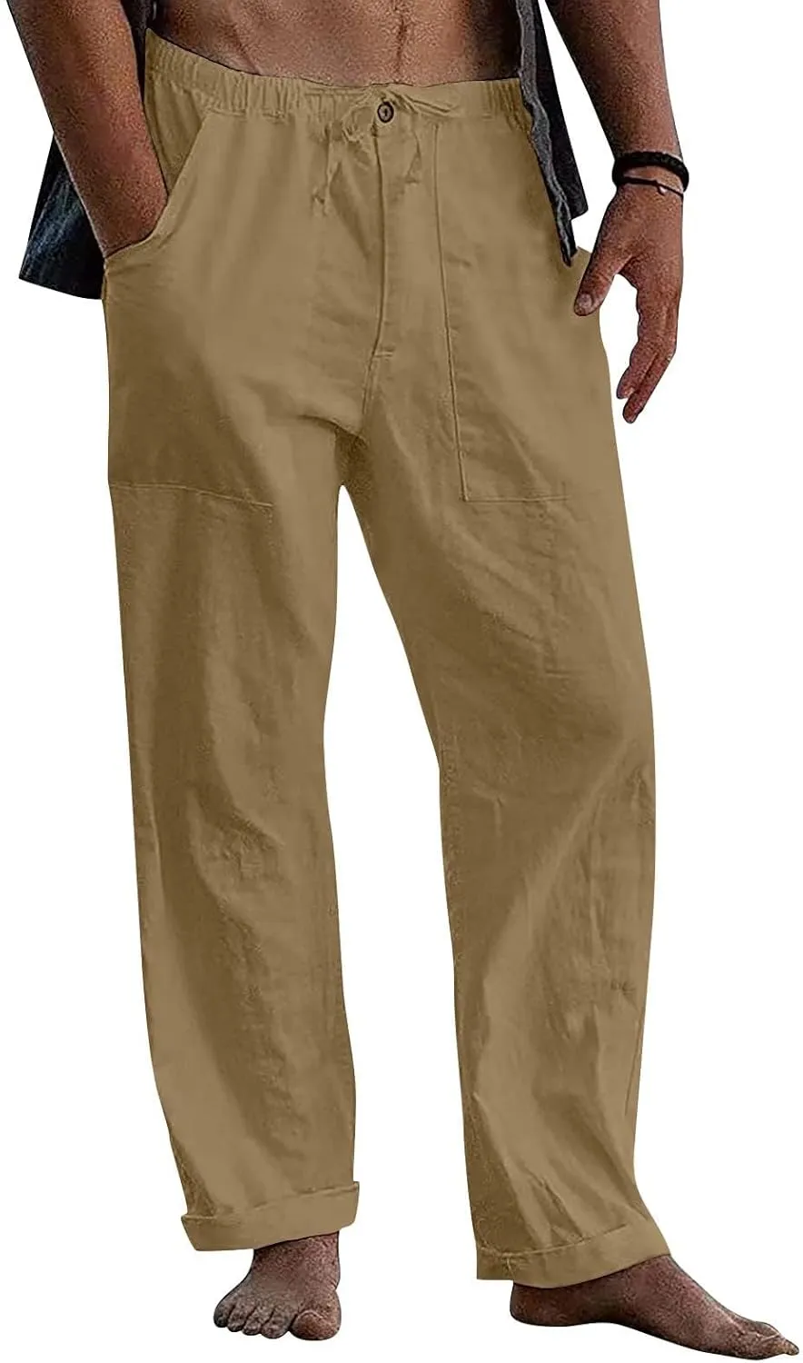 Mens Casual Pants Lightweight Plus Size Casual Pants Drawstring Low Rise Wide Leg Trousers Loose Yoga Pants with Pcokets