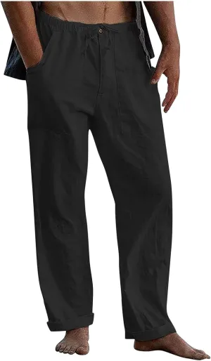 Mens Casual Pants Lightweight Plus Size Casual Pants Drawstring Low Rise Wide Leg Trousers Loose Yoga Pants with Pcokets