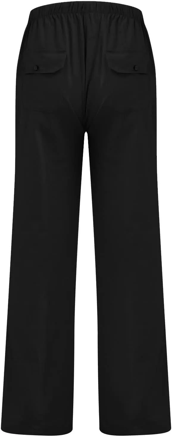 Mens Casual Pants Lightweight Plus Size Casual Pants Drawstring Low Rise Wide Leg Trousers Loose Yoga Pants with Pcokets