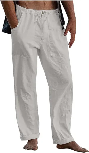 Mens Casual Pants Lightweight Plus Size Casual Pants Drawstring Low Rise Wide Leg Trousers Loose Yoga Pants with Pcokets