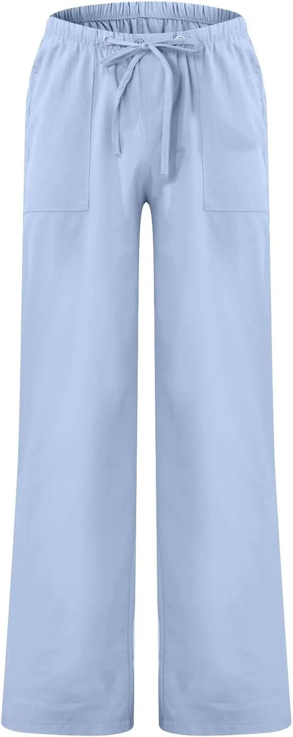 Mens Casual Pants Lightweight Plus Size Casual Pants Drawstring Low Rise Wide Leg Trousers Loose Yoga Pants with Pcokets