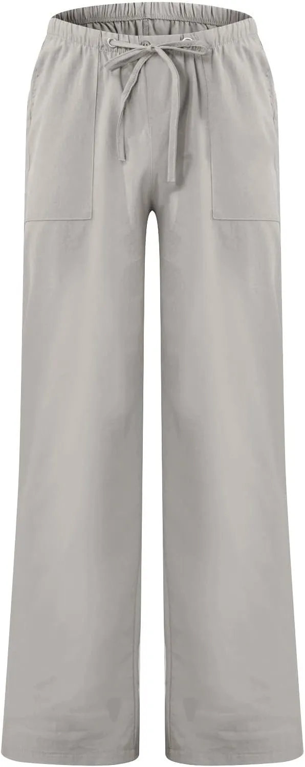Mens Casual Pants Lightweight Plus Size Casual Pants Drawstring Low Rise Wide Leg Trousers Loose Yoga Pants with Pcokets