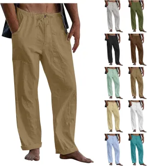 Mens Casual Pants Lightweight Plus Size Casual Pants Drawstring Low Rise Wide Leg Trousers Loose Yoga Pants with Pcokets