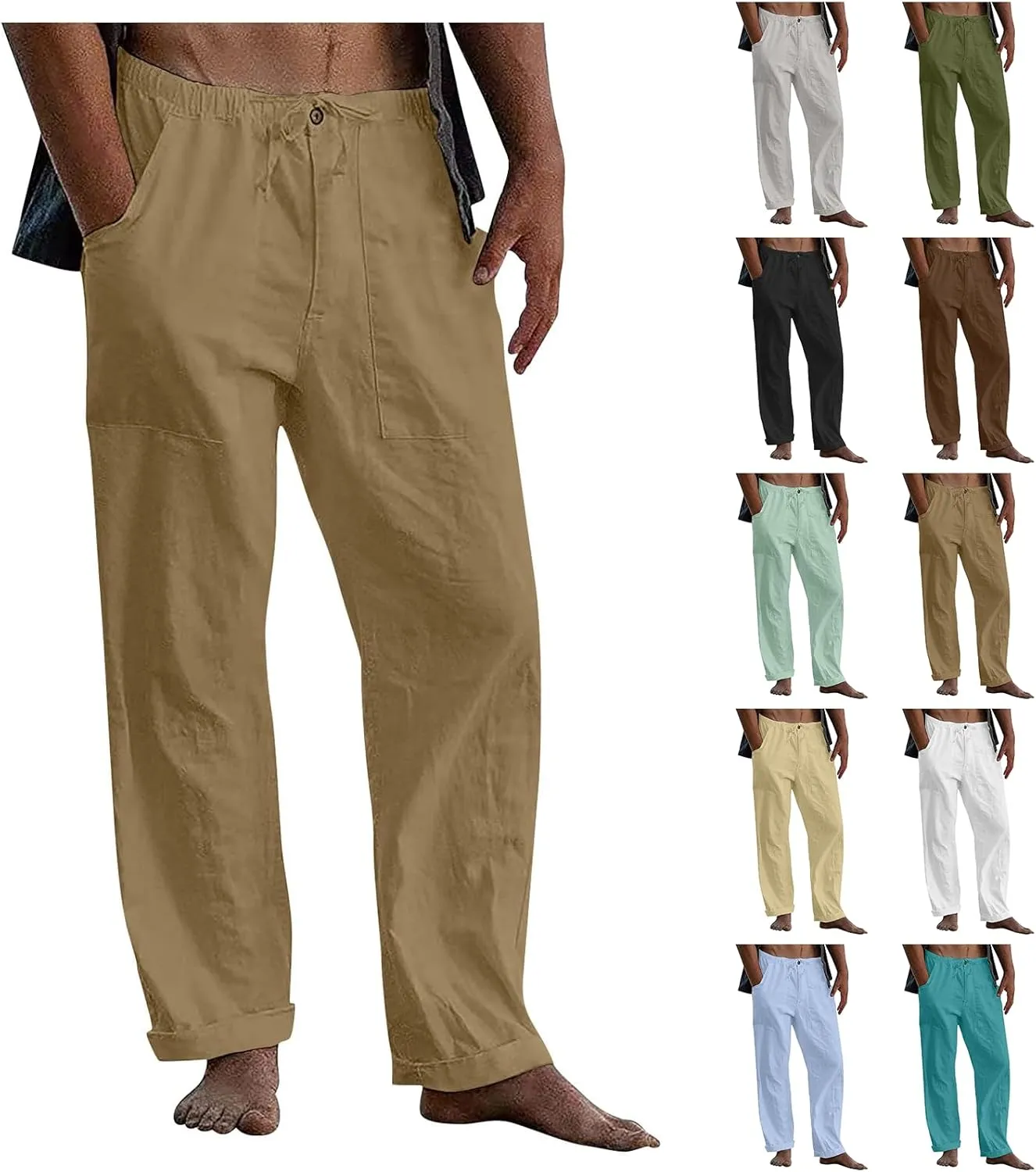 Mens Casual Pants Lightweight Plus Size Casual Pants Drawstring Low Rise Wide Leg Trousers Loose Yoga Pants with Pcokets