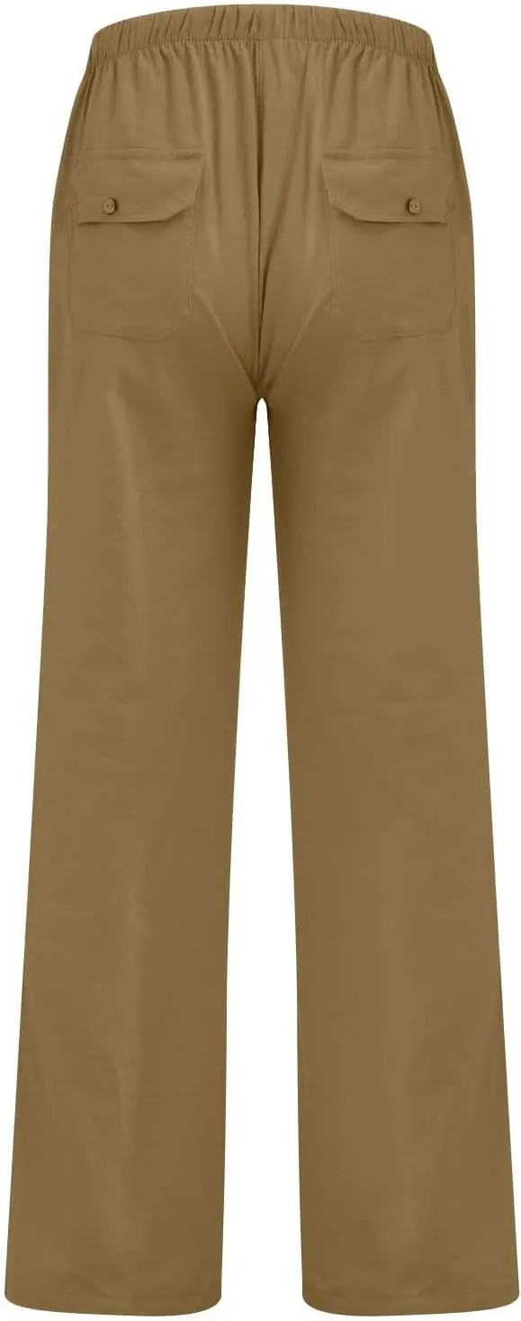 Mens Casual Pants Lightweight Plus Size Casual Pants Drawstring Low Rise Wide Leg Trousers Loose Yoga Pants with Pcokets