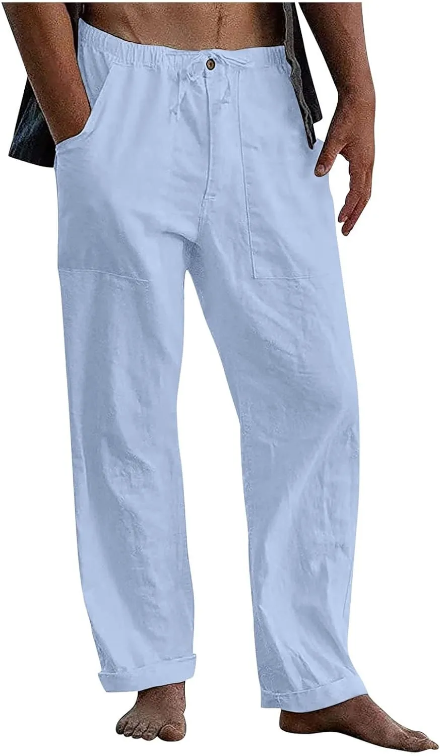 Mens Casual Pants Lightweight Plus Size Casual Pants Drawstring Low Rise Wide Leg Trousers Loose Yoga Pants with Pcokets
