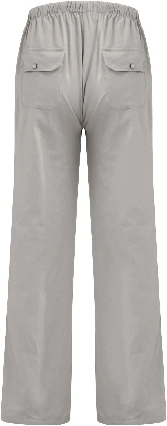 Mens Casual Pants Lightweight Plus Size Casual Pants Drawstring Low Rise Wide Leg Trousers Loose Yoga Pants with Pcokets