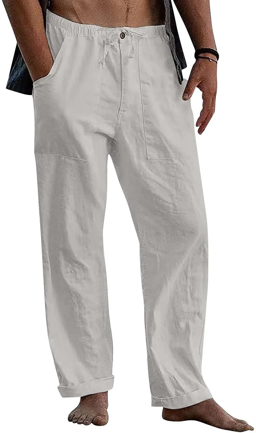 Mens Casual Pants Lightweight Plus Size Casual Pants Drawstring Low Rise Wide Leg Trousers Loose Yoga Pants with Pcokets