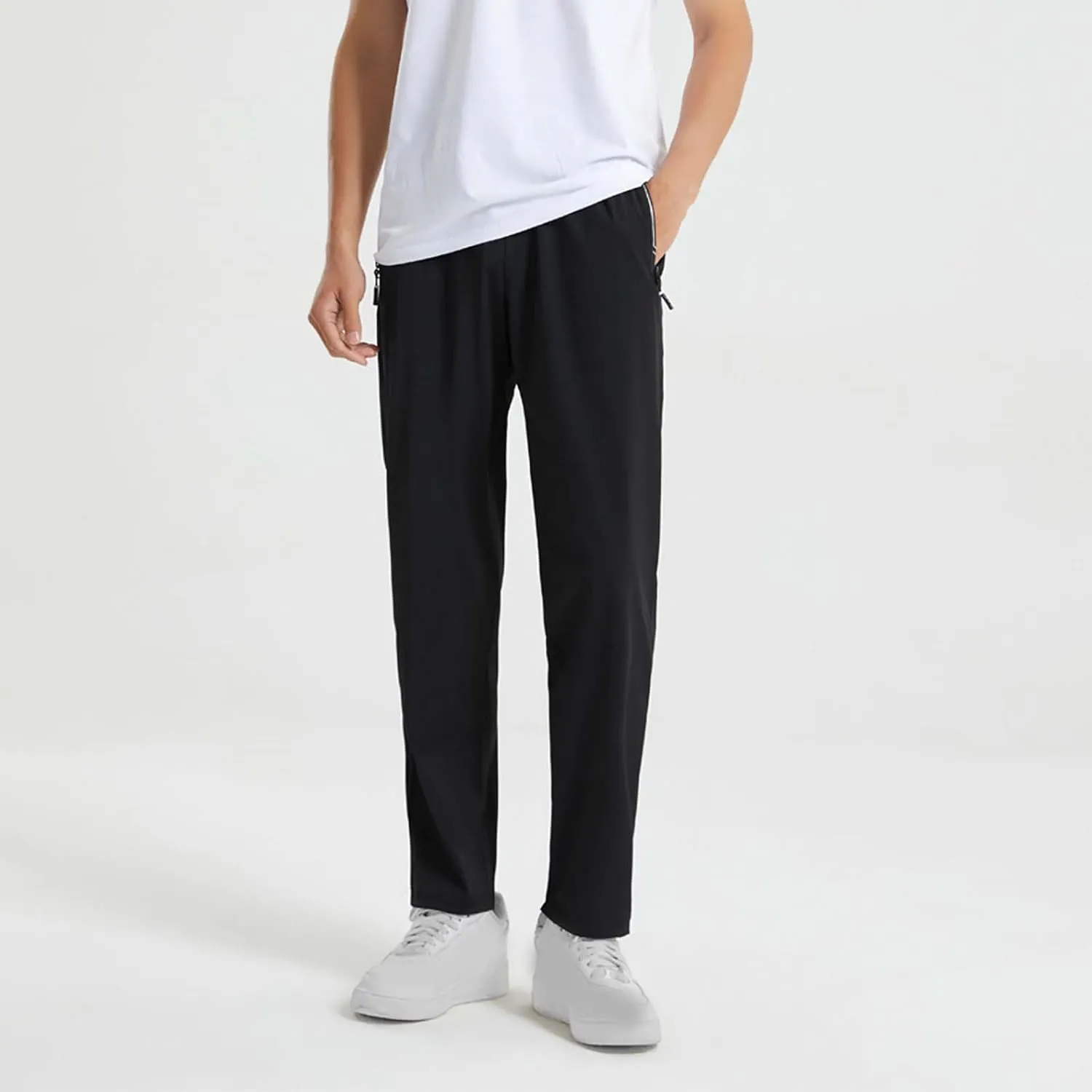 Mens Casual Pants with Zipper Pockets Lightweight Hiking Running Sweatpants Gym Workout Athletic Pants for Men, Large