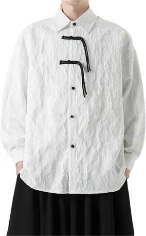 Men's Chinese Style Retro Short Sleeve Shirt with Frog Buttons Jacquard Casual Top Summer