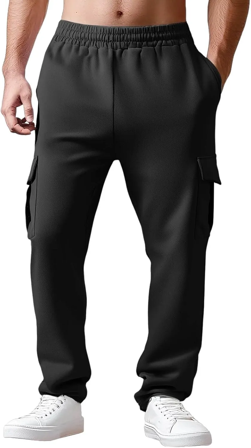 Mens Chinos Pants High Elastic Waist Casual Summer Pants Comfy Relaxed Fit Trousers with Pockets Fashion