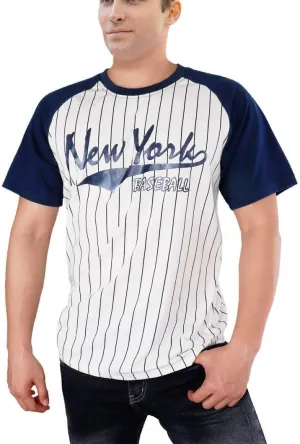 Mens City Baseball Fans Crewneck Cage Raglan T-Shirts - White & Navy