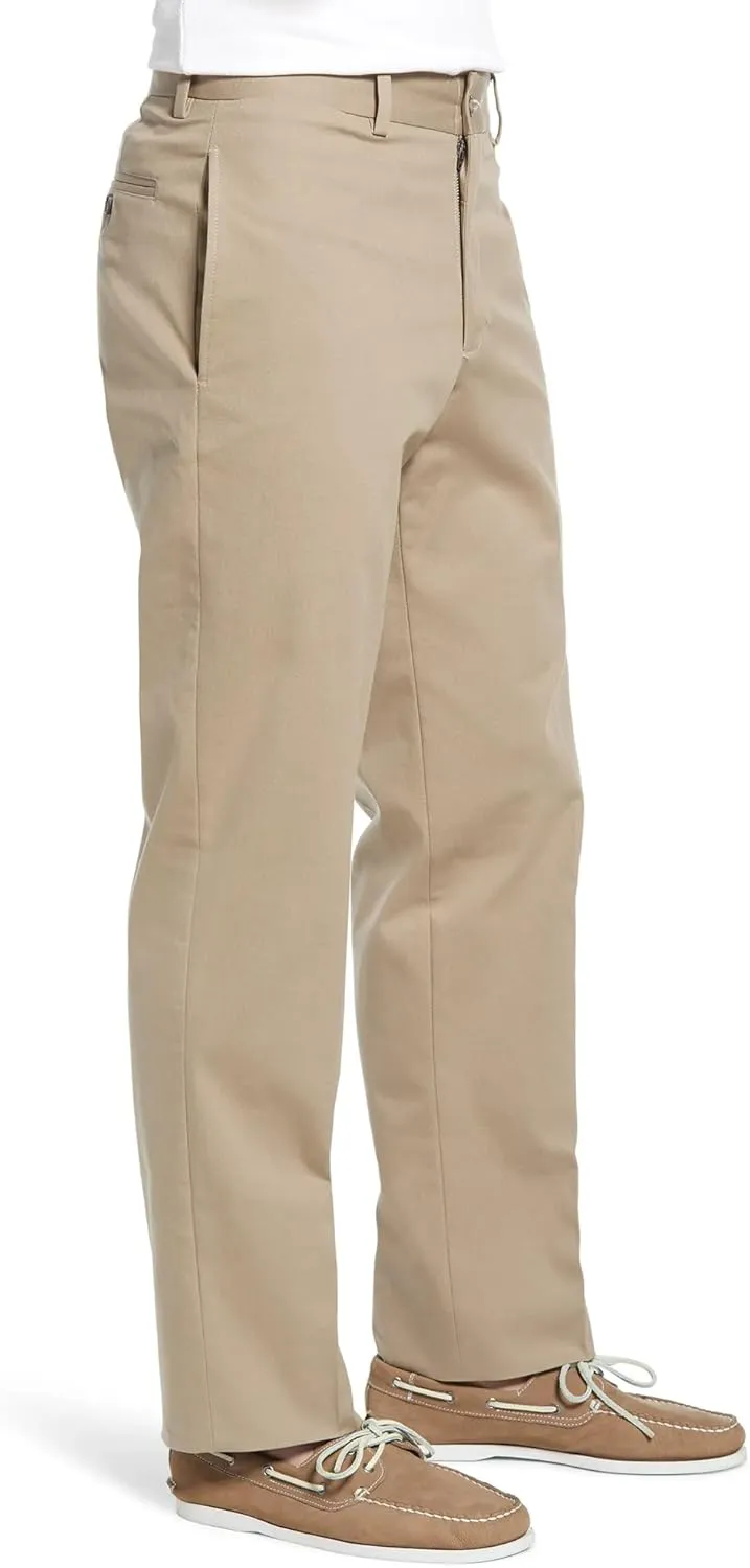 Mens Classic Fit Flat Front Casual Pants Expandable Waist Khaki Chinos Pants Men