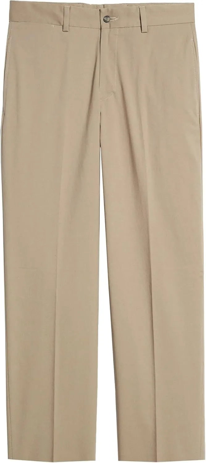 Mens Classic Fit Flat Front Casual Pants Expandable Waist Khaki Chinos Pants Men