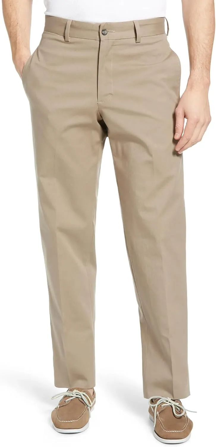 Mens Classic Fit Flat Front Casual Pants Expandable Waist Khaki Chinos Pants Men