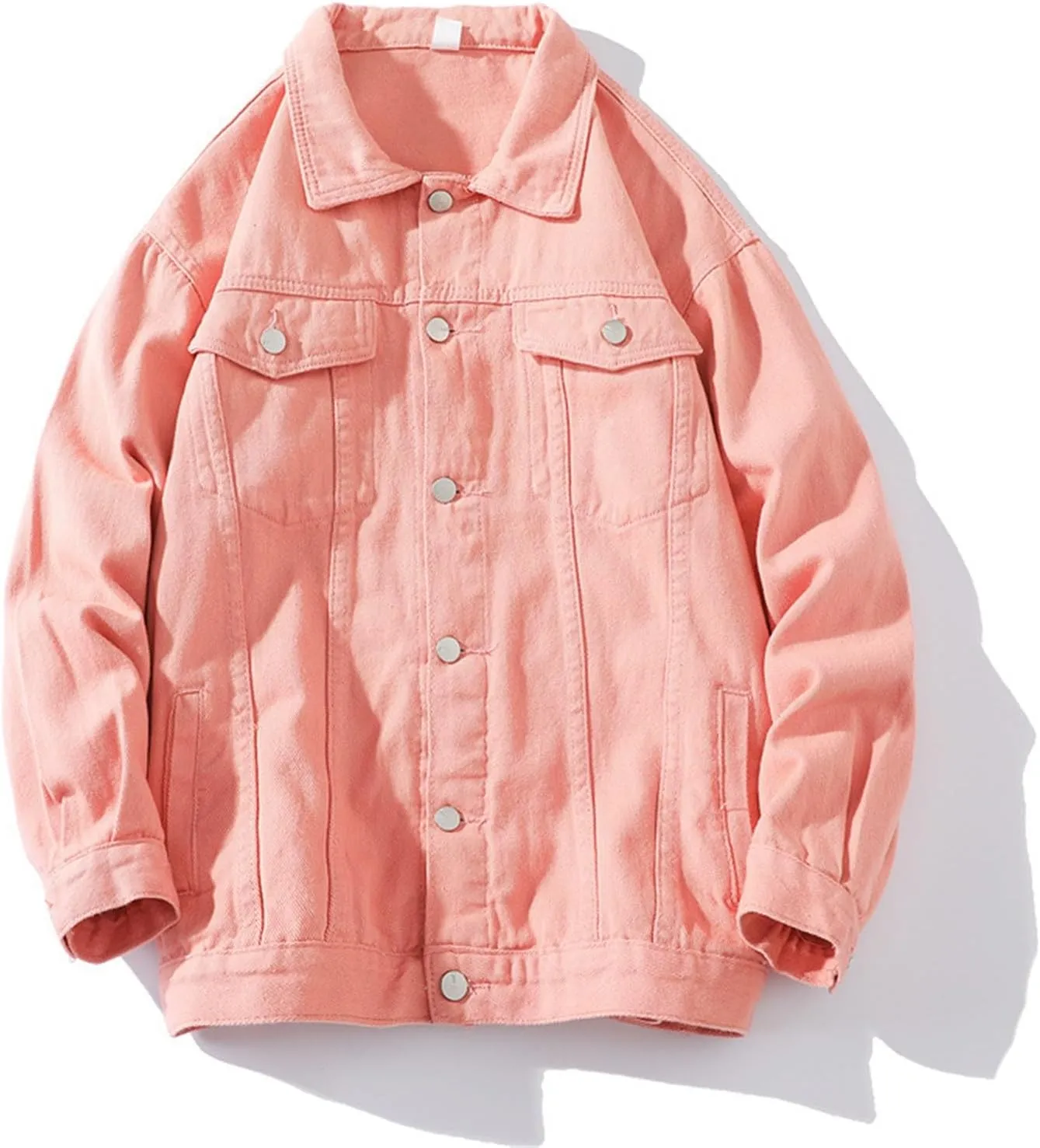 Mens Classic Lapel Collar Jean Jackets Loose Fit Casual Trucker Cowboy Coats Trendy Front Pockets Washed Denim Jacket
