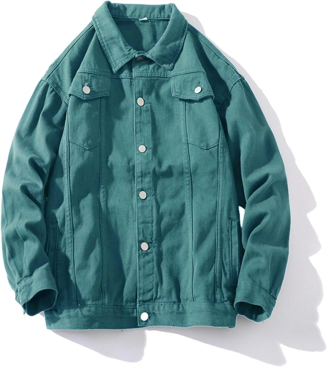 Mens Classic Lapel Collar Jean Jackets Loose Fit Casual Trucker Cowboy Coats Trendy Front Pockets Washed Denim Jacket