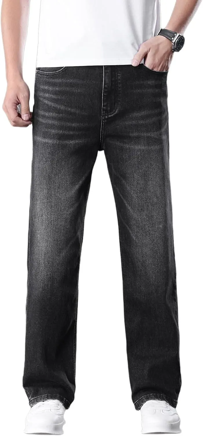 Men's Classic Straight Leg Jeans, Light Blue Wash Denim, Relaxed Fit, Casual Style