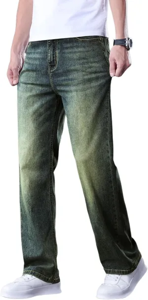 Men's Classic Straight Leg Jeans, Light Blue Wash Denim, Relaxed Fit, Casual Style