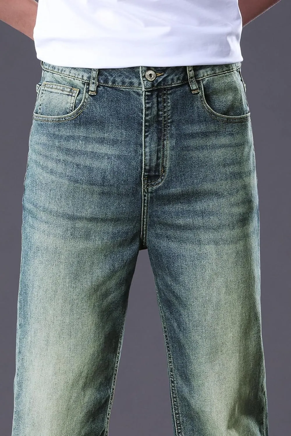 Men's Classic Straight Leg Jeans, Light Blue Wash Denim, Relaxed Fit, Casual Style