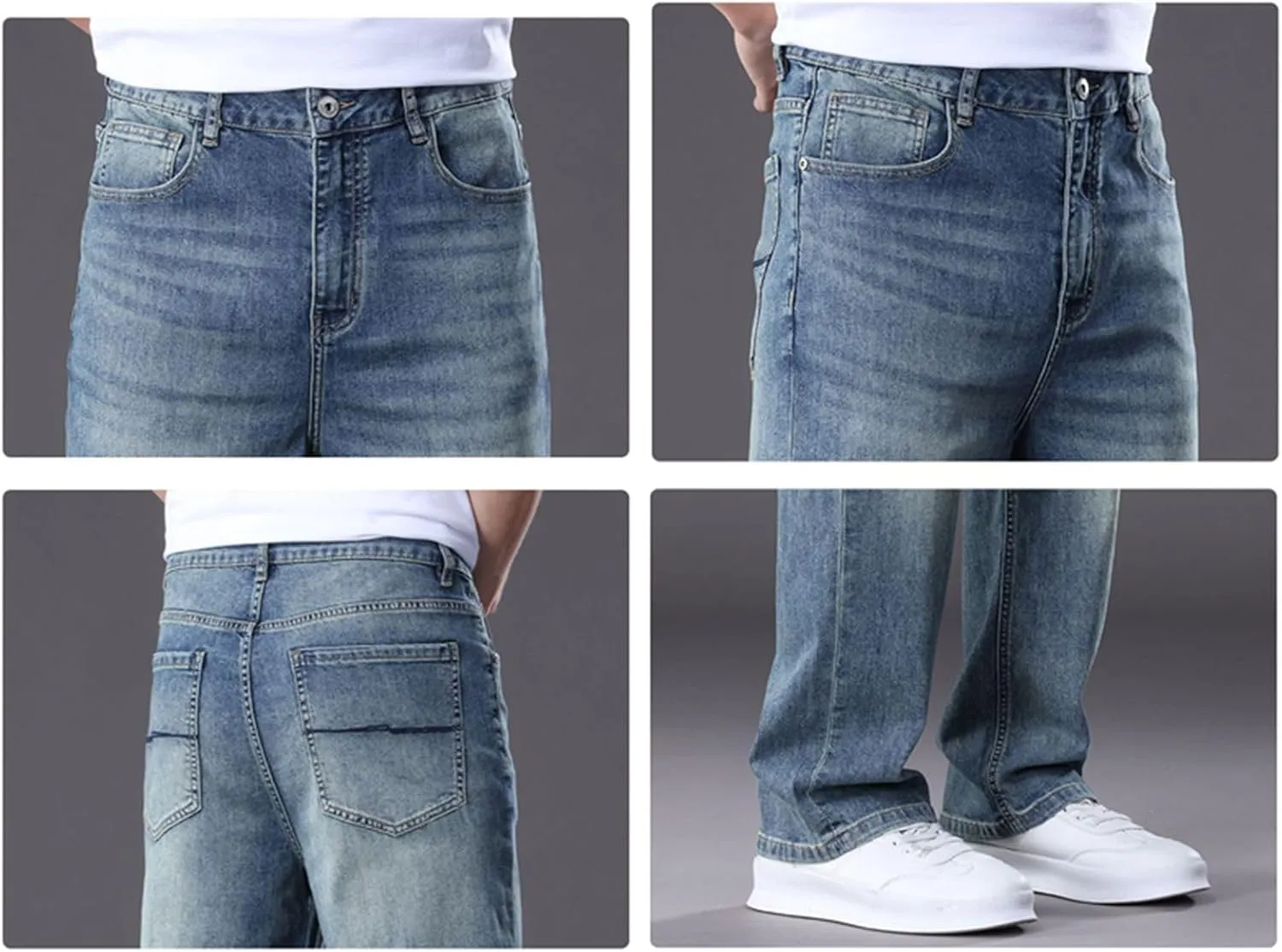 Men's Classic Straight Leg Jeans, Light Blue Wash Denim, Relaxed Fit, Casual Style