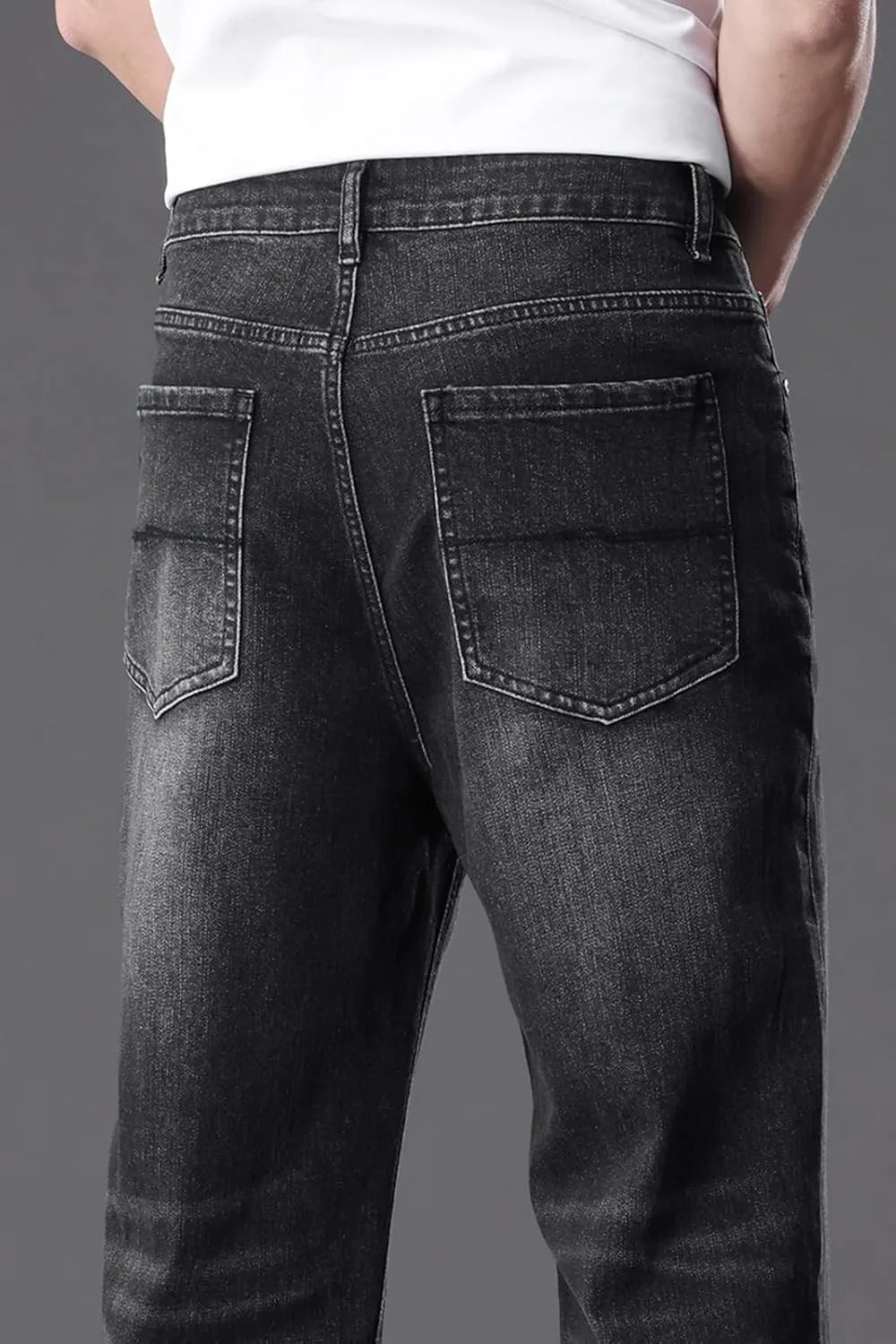 Men's Classic Straight Leg Jeans, Light Blue Wash Denim, Relaxed Fit, Casual Style