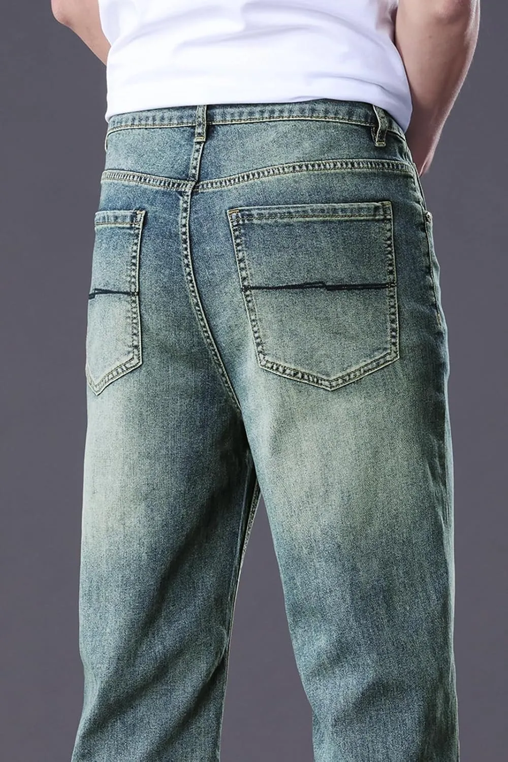 Men's Classic Straight Leg Jeans, Light Blue Wash Denim, Relaxed Fit, Casual Style